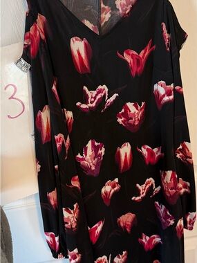Roz & Ali Black Midi Dress with Pink Floral Print